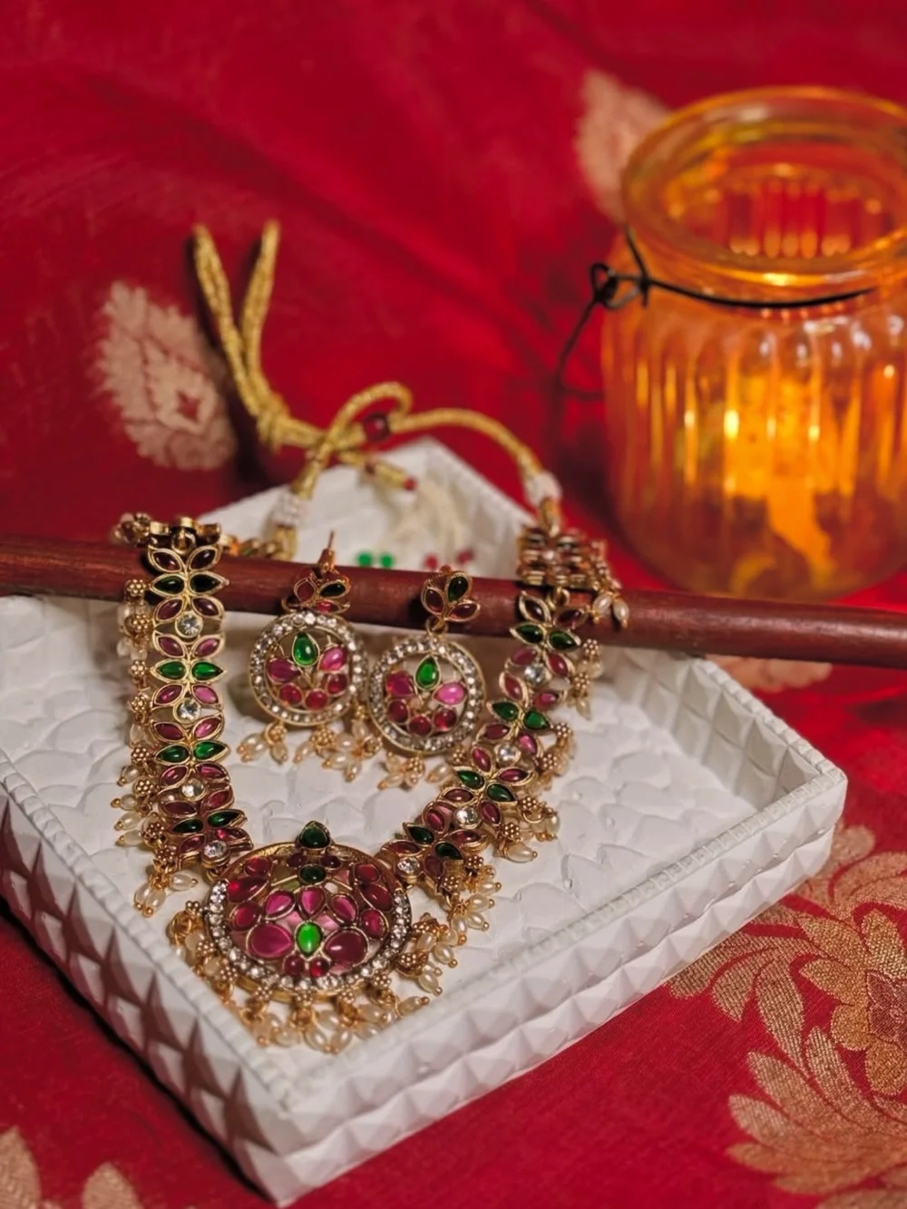GULLUBAND PAKISTANI INDIAN DESIGNER KUNDAN JEWELRY SET